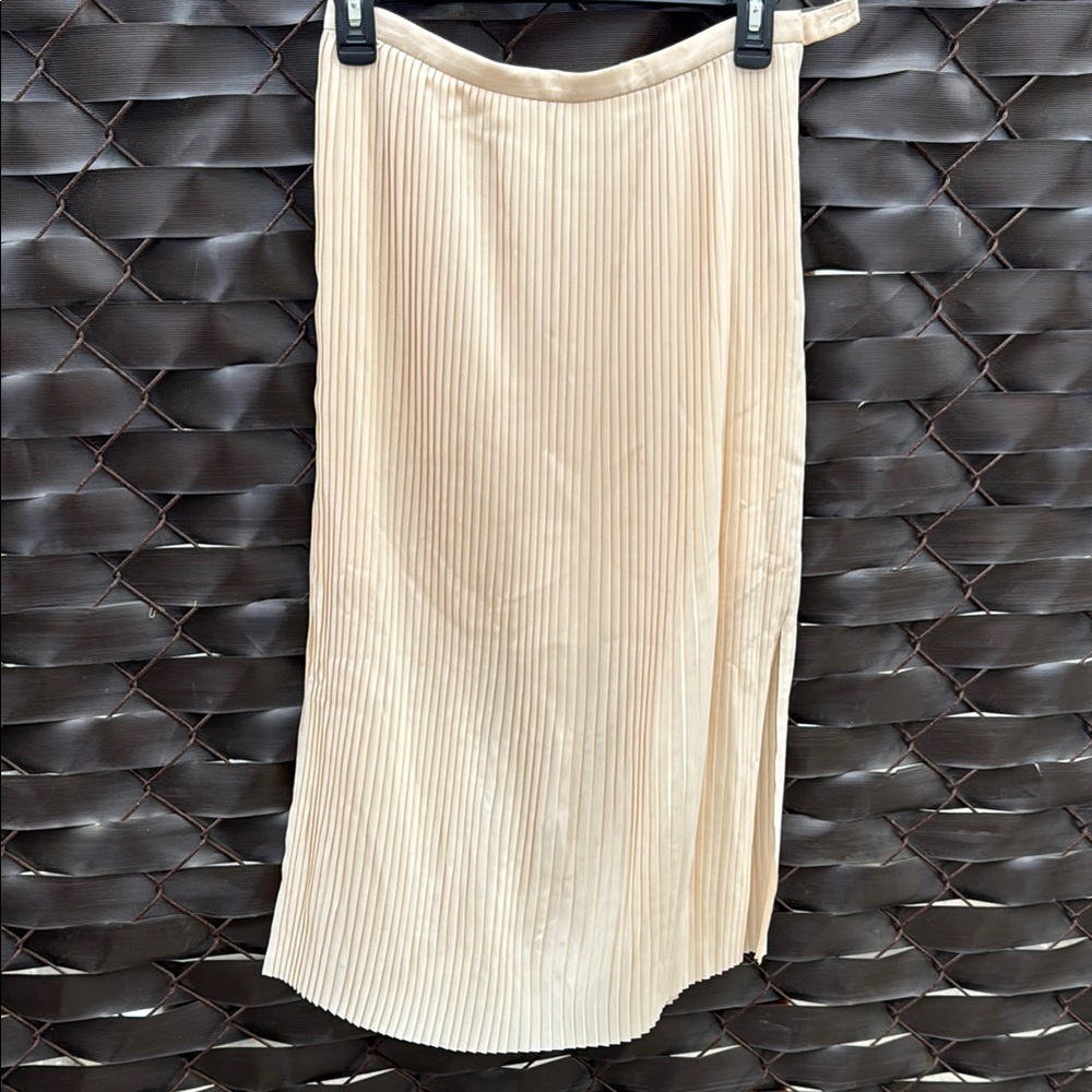 Cream Midi Pencil Skirt with Pleats for Cocktail